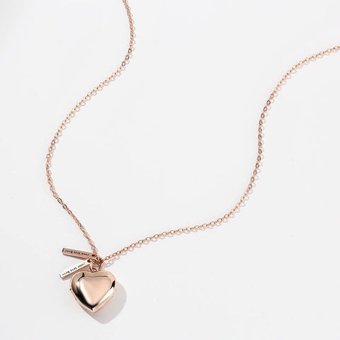 Custom Heart Photo Locket Necklace with Two Engraved Name Bars