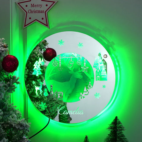 Personalized 2025 Christmas Mirror Light Custom Name LED Holiday Decor