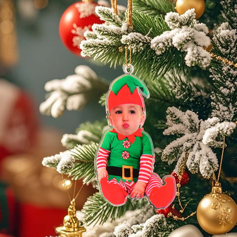 Custom Elf Baby Photo First Christmas Ornament
