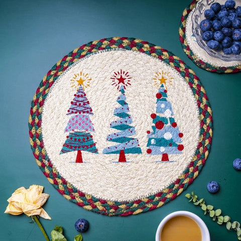 Handmade Round Christmas Jute Placemats Artisan Holiday Table Decor