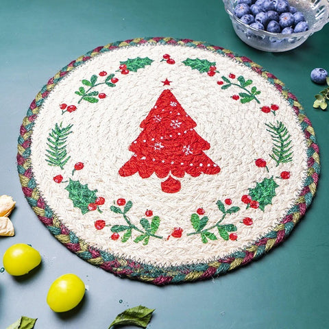Handmade Round Christmas Jute Placemats Artisan Holiday Table Decor