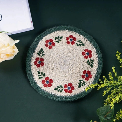 Handmade Round Christmas Jute Placemats Artisan Holiday Table Decor