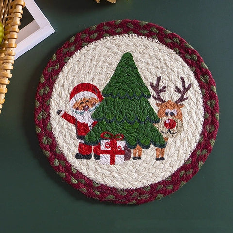 Handmade Round Christmas Jute Placemats Artisan Holiday Table Decor