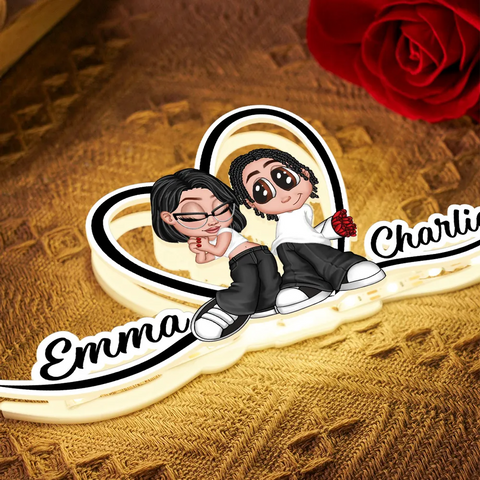 Y2K Couple Custom Heart-Shaped Acrylic Light Box With Names