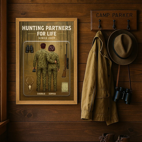 “ Hunting Partners For Life" 3D Effect Custom Couple Figurine Canvas Print/Framed Poster/Poster