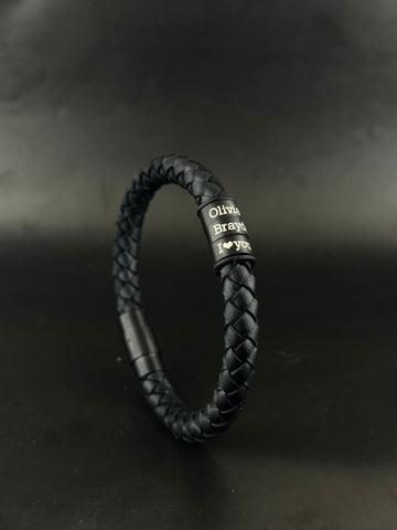 Personalized Leather Bracelet for Men with Custom Words