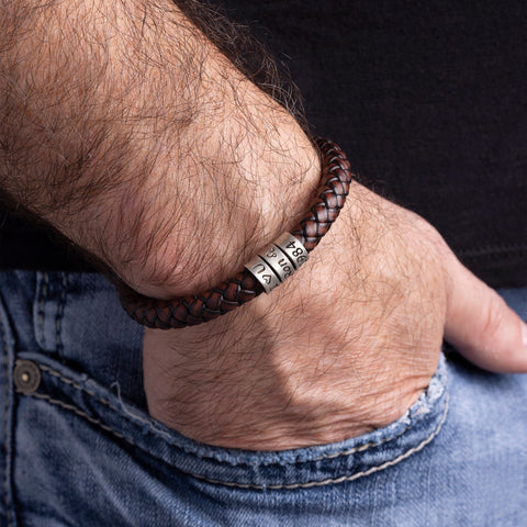Personalized Leather Bracelet for Men with Custom Words