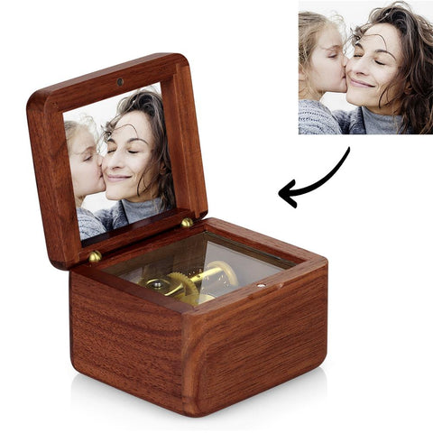 Vintage-Style Wooden Music Box with Personalized Photo Insert