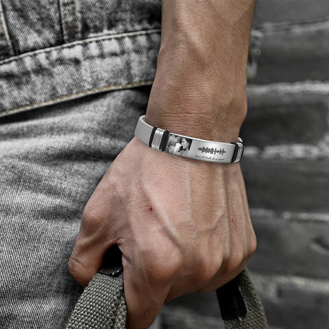 Personalized Song Code Bracelet with Photo and Text for Him