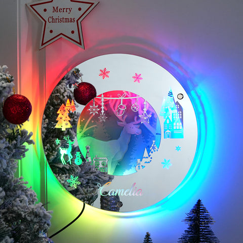 Personalized 2025 Christmas Mirror Light Custom Name LED Holiday Decor