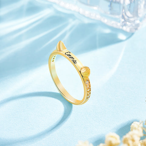 Custom Cat-Shaped Ring with Engraved Name