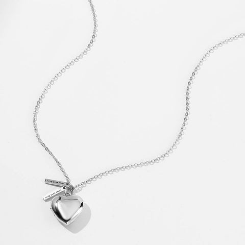 Custom Heart Photo Locket Necklace with Two Engraved Name Bars