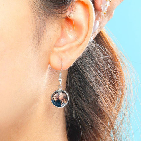 Personalized Cherished Moments Drop Earrings Custom Dual Photo Jewelry