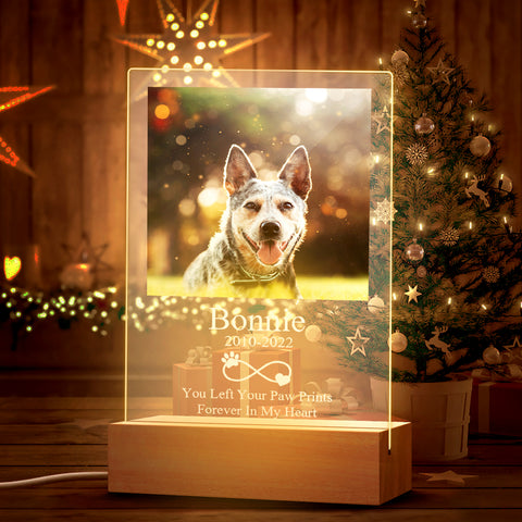 Persoanlized Pet Memorial Acrylic Night Light with Custom Photo and Text