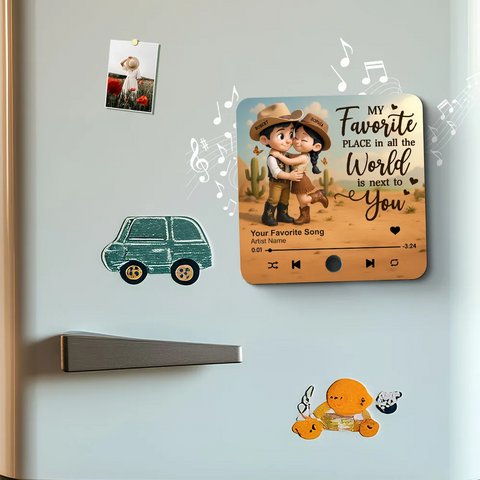"Favorite Place Is Next To You" Cartoon Cowboy Cowgirl Couple Cutom Music Fridge Magnet
