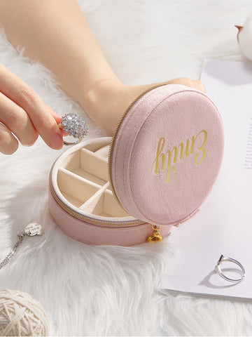 Custom Name Light Pink Round Velvet Jewelry Box