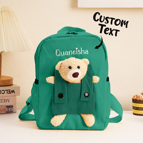 Personalized Kids School Backpack with Embroidered Name and Cute Bear