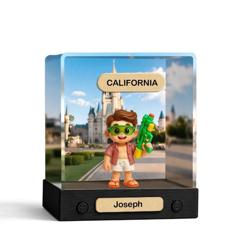 Custom 3D Mini Figure from Photo with Personalized Background & Acrylic Display Box