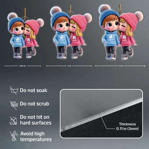 3D Effect Cute Cartoon Couple Walking Hand in Hand Custom Car Ornament