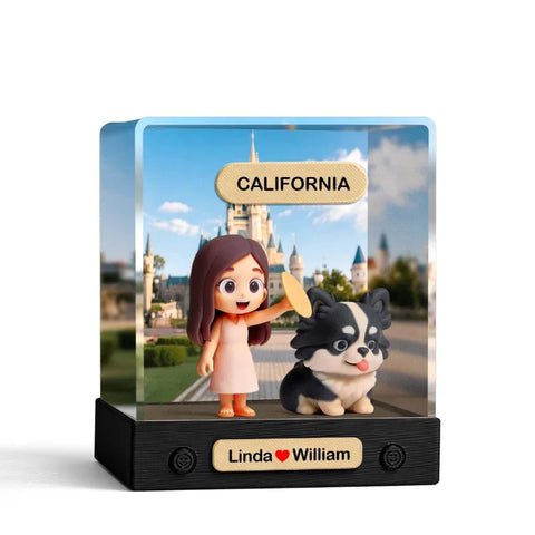 Custom 3D Mini Figure from Photo with Personalized Background & Acrylic Display Box