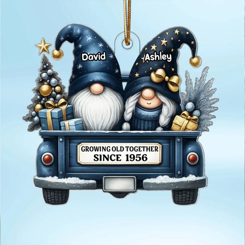 Gnome Couple Growing Old Together Custom Acrylic Christmas Ornament