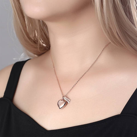 Custom Heart Photo Locket Necklace with Two Engraved Name Bars