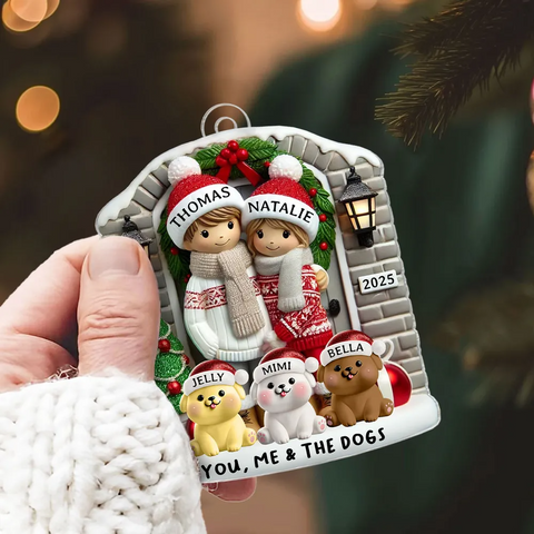 Custom Farmhouse Couple with Pets Christmas 2025 Acrylic Ornament 