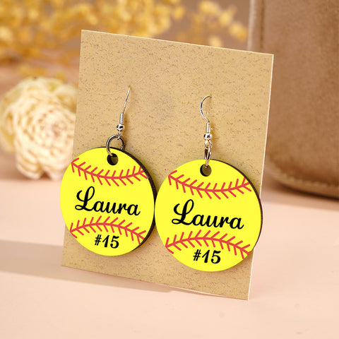 Personalized Wooden Baseball Earrings Custom Name Sports Jewelry