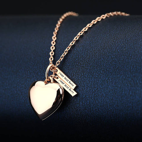 Custom Heart Photo Locket Necklace with Two Engraved Name Bars