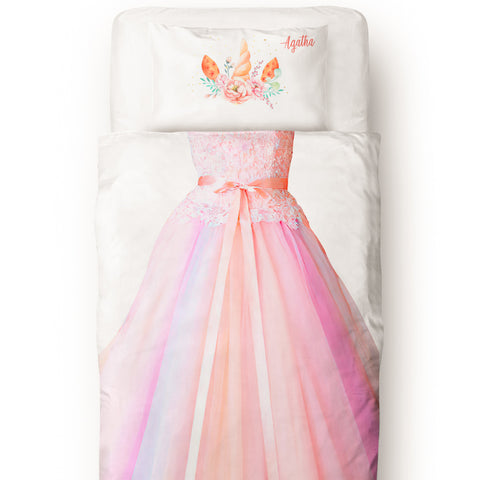 Custom Name Princess Bedding Set 2-Piece Pink Duvet Cover and Pillowcase for Girls