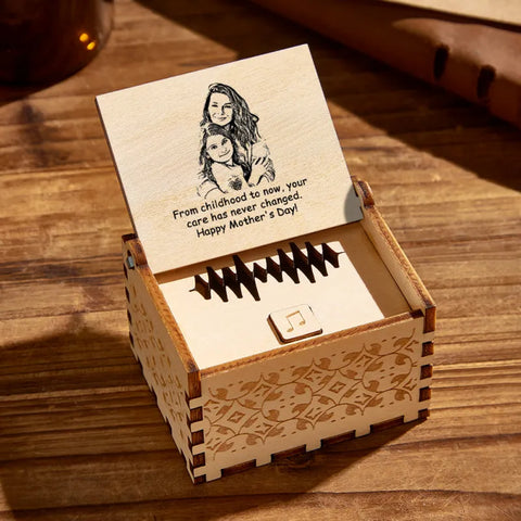 Creative Custom Wooden Music Box with Your Photo, Text, and Audio Recording