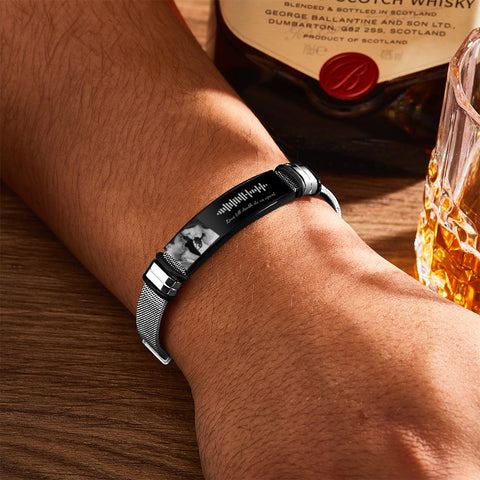 Personalized Song Code Bracelet with Photo and Text for Him