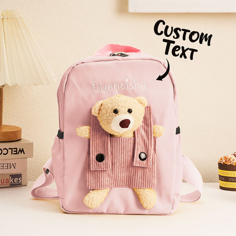 Personalized Kids School Backpack with Embroidered Name and Cute Bear