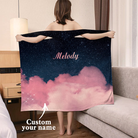 Custom Name Beach Towel Dress Pink Clouds Large Bath Towel