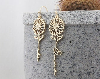 Custom Name Earrings with Birth Flower