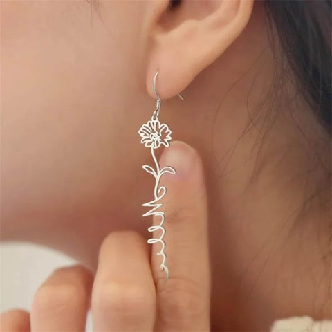 Custom Name Earrings with Birth Flower