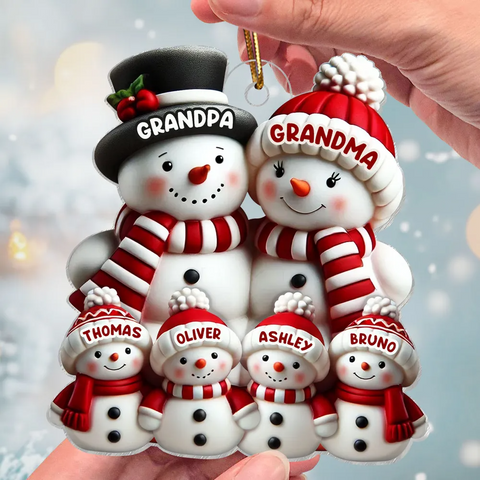 3D Effect Cute Snowman Family Custom Acrylic Christmas Ornament