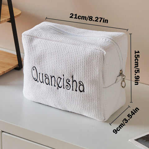 Elegant Personalized Waffle Makeup Bag with Custom Name