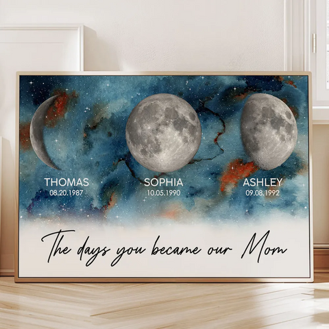 Gradient Galaxy Custom Birth Moon Phase The Days You Became Our Mom Canvas/Framed Poster/Poster