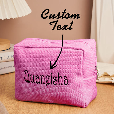 Elegant Personalized Waffle Makeup Bag with Custom Name
