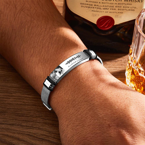 Personalized Song Code Bracelet with Photo and Text for Him