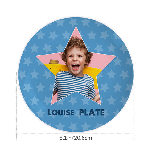 Personalized Star Ceramic Plate with Custom Name and Photo for Kids