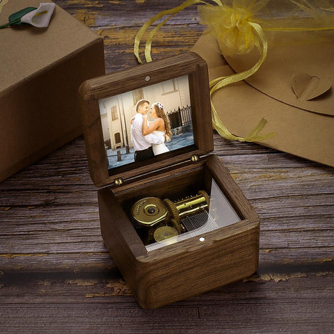 Vintage-Style Wooden Music Box with Personalized Photo Insert