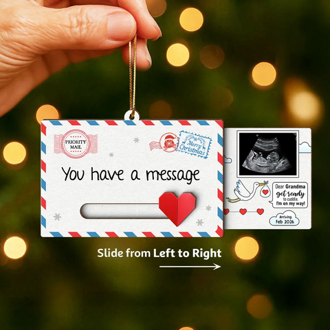 New Baby Reveal Hidden Message - Custom Photo Slider Ornament