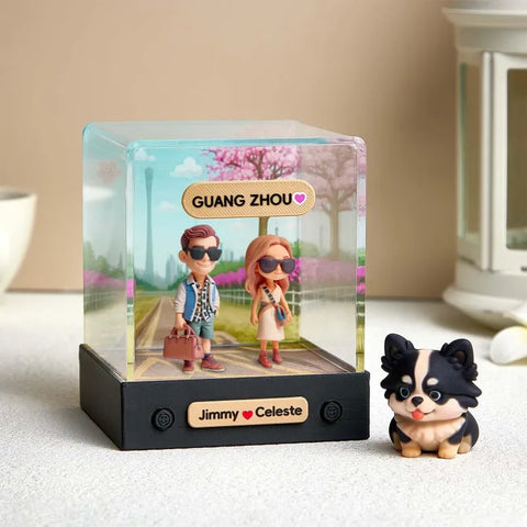Custom 3D Mini Figure from Photo with Personalized Background & Acrylic Display Box
