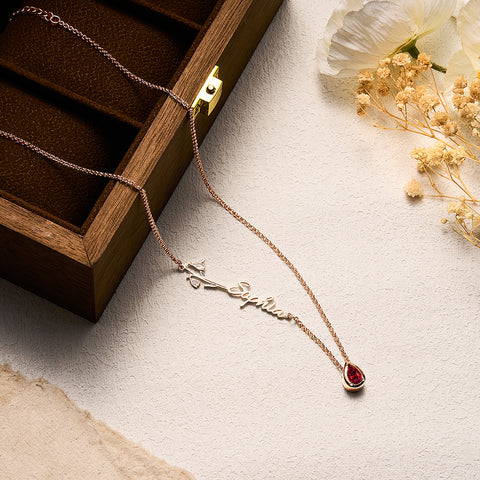 Custom Birth Flower Necklace with Birthstone and Name Charm