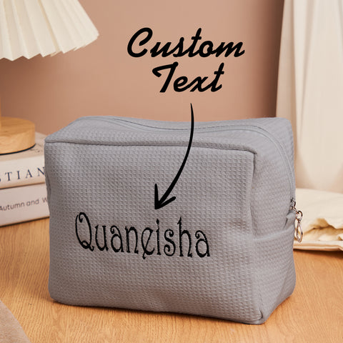 Elegant Personalized Waffle Makeup Bag with Custom Name