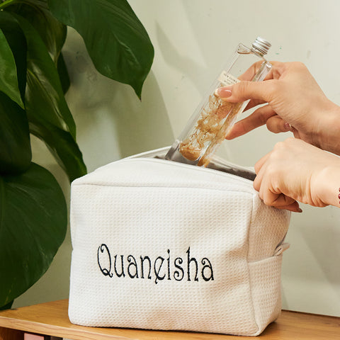 Elegant Personalized Waffle Makeup Bag with Custom Name