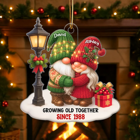 Gnome Couple Growing Old Together Custom Christmas Ornament