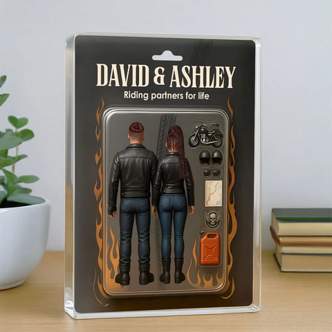 3D Effect Custom Biker Couple Figurine Toy Box Acrylic Block